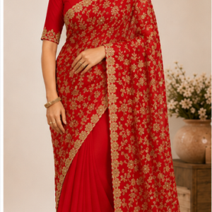 Ruhani Red Embroidered Georgette Saree