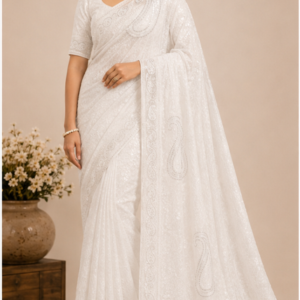 Noor-E-Nazaakat White Georgette Saree