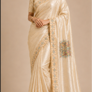 Rajnandini™ Warm Golden Silk Saree With Elegant butterfly Embroidery