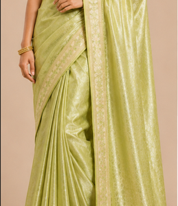 Vrinda™ Parrot Green Soft Silk Saree with Elegant Woven Border