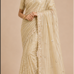 Hina™ White Georgette Saree with Delicate Embroidered Border