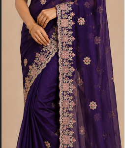 Vaidehi™ Violet Soft Organza Zari Work Saree