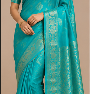 Mehera™ Firozi Royal Silk Zari Woven Saree