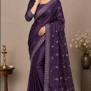 Varnika™ Purple Satin Silk Sequence Work Saree
