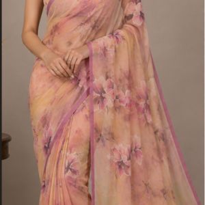 Gulnaaz Pink Floral Georgette Saree