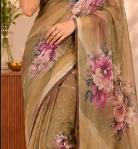 Karina Cream Floral Georgette Saree